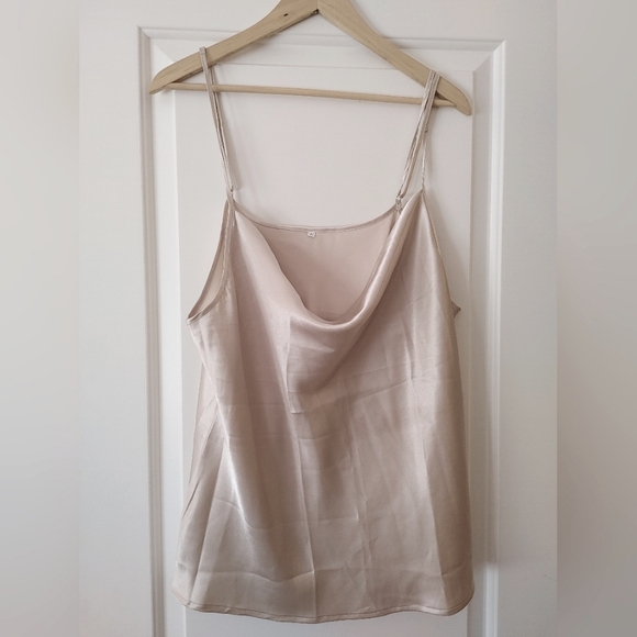 Tops - Elegant Light Gold Cowl Neck Strappy Satin Tank.~ Size XXL